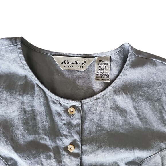 Eddie Bauer 100% Linen Button Front Maxi Dress Sz XSP Vintage Cottagecore Sage - Picture 5 of 16